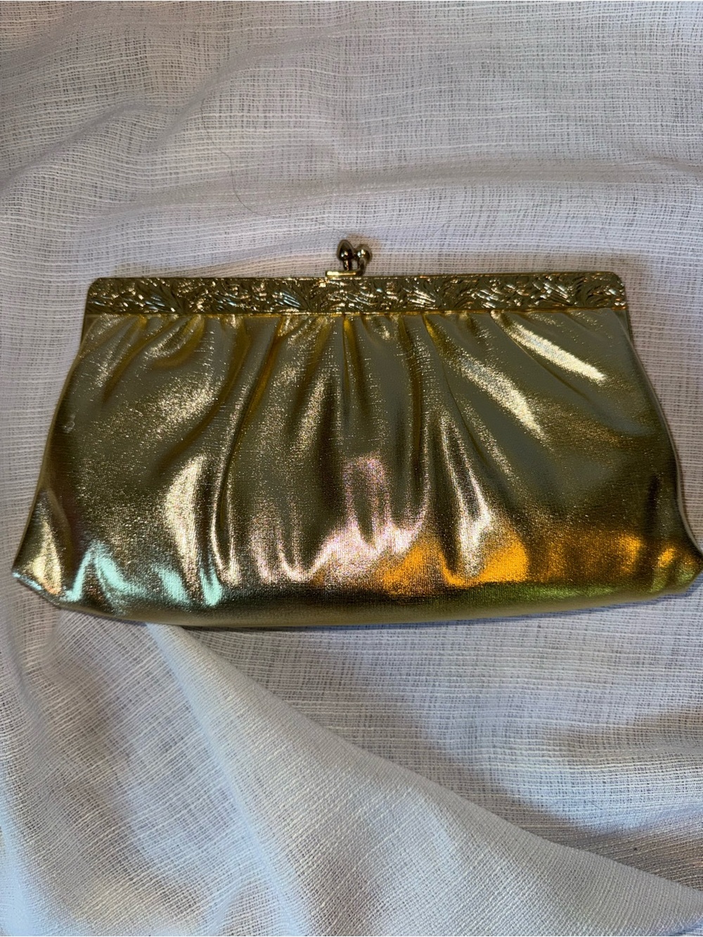 Metallic Gold Evening Clutch with Decorative Frame